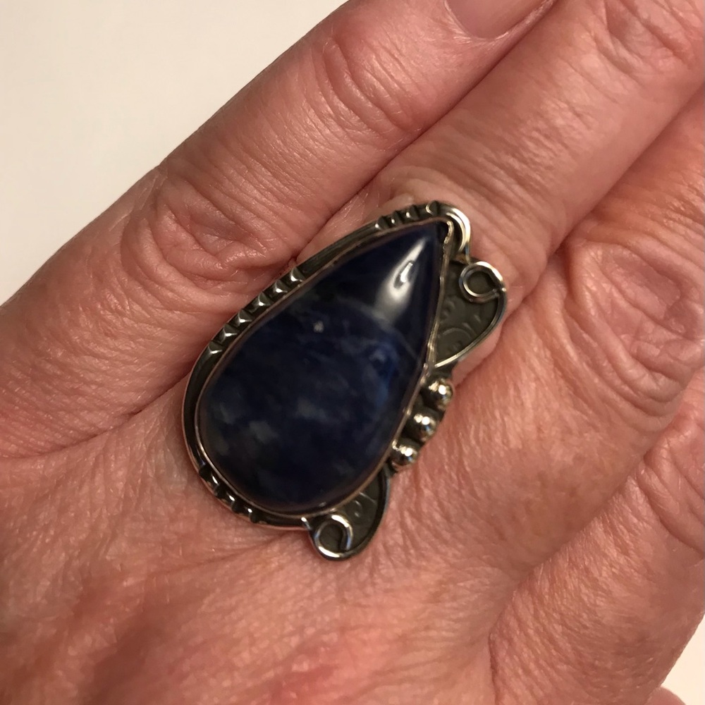 Lapis Lazuli Stamped 925 Sterling Silver Ring